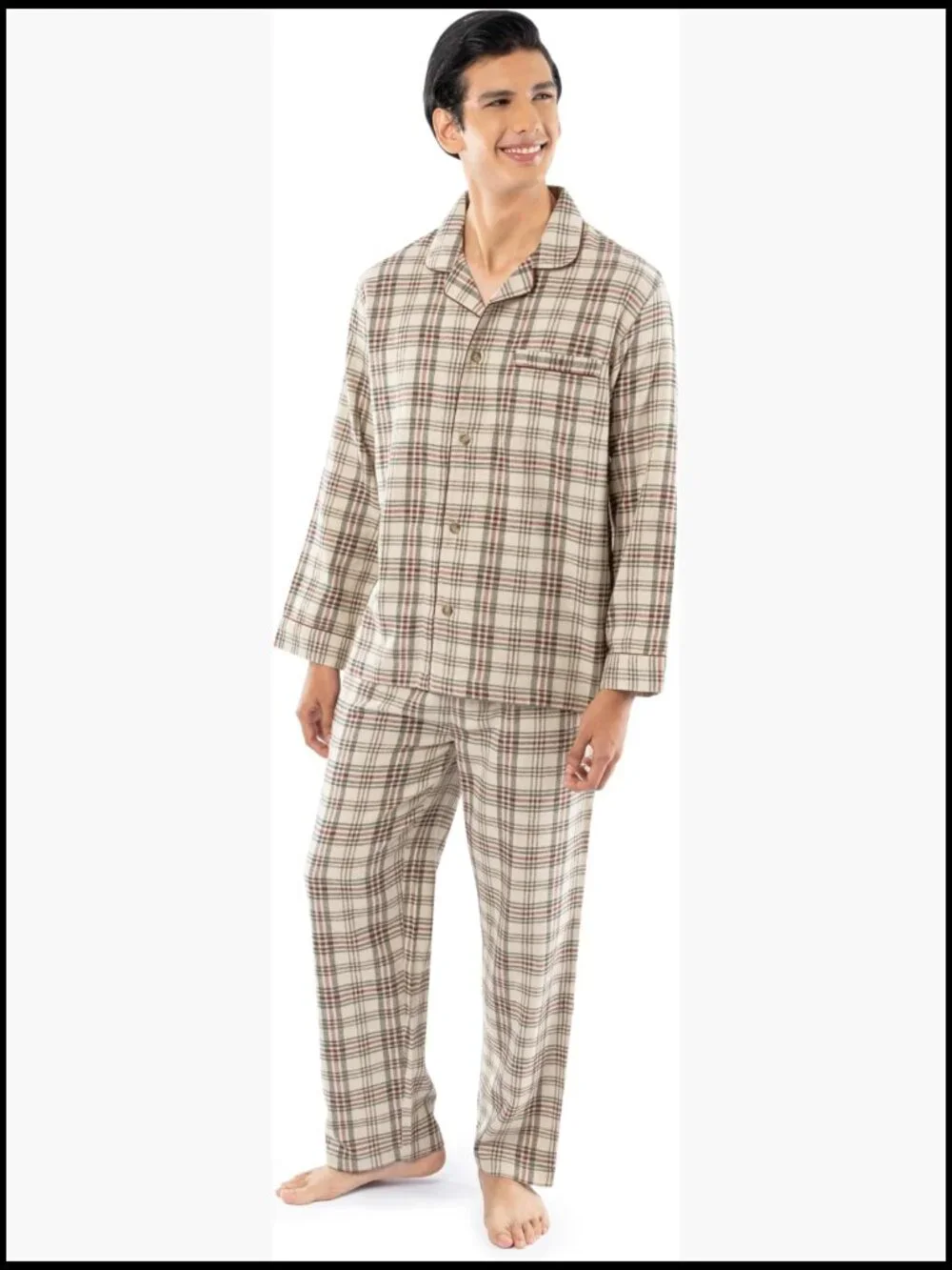 Flannel Pajama Sleep Set with Button Shirt and Drawstring Pants